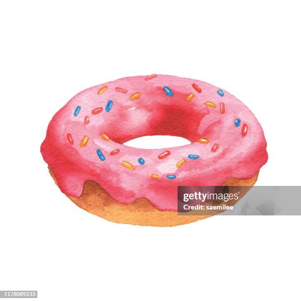 aquarell donut - zucker stock-grafiken, -clipart, -cartoons und -symbole