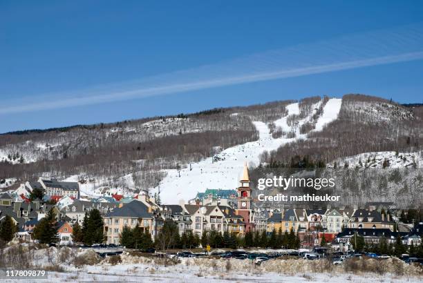 ski resort – panoramic view - mont tremblant ski village stock pictures, royalty-free photos & images