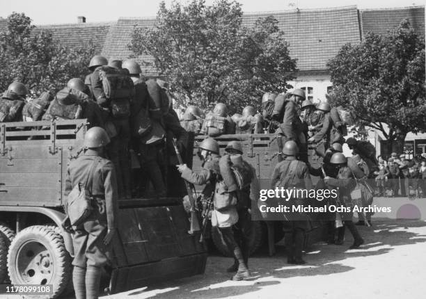 Czech military parade in the town of Nove Straseci in Czechoslovakia , in the afternoon, 31st May 1938.