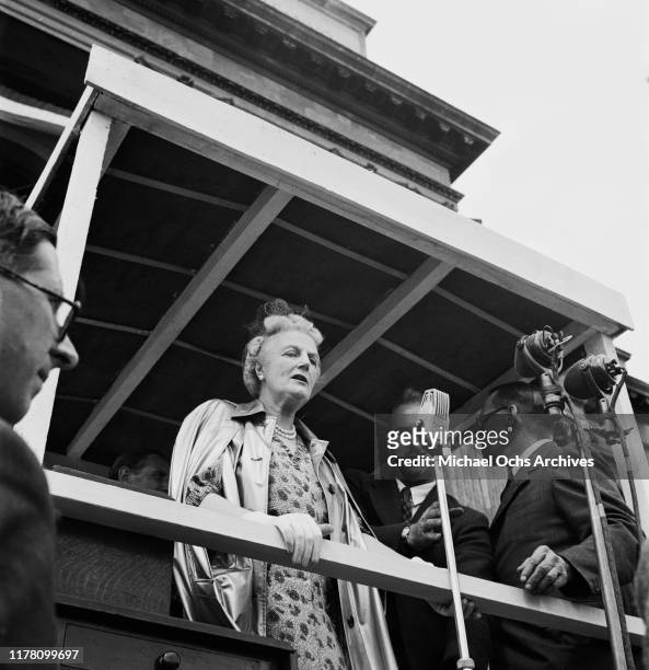 Clementine Churchill , the wife of Winston Churchill, attends the Blenheim Palace Fete, UK, 4th August 1947.