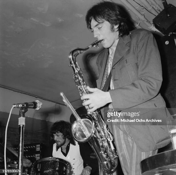 British rock musicians Jim Capaldi and Chris Wood perform with Traffic at Steve Paul's nightclub The Scene in New York City, 1968.