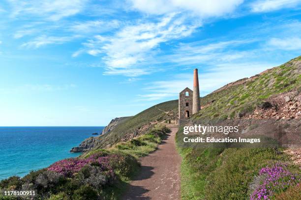 Old tin mine on the southwest coast path, chapel porth, st.agnes, Cornwall, England.