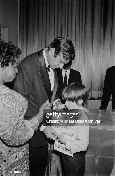 American actor Walter Matthau and his son Charlie attend a screening of the film 'Plaza Suite' at the Directors' Guild Theater in New York City, 5th...