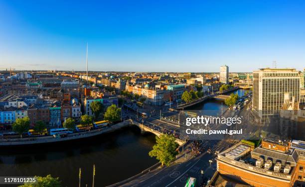 dublin ireland with liffey river aerial view - dublin street stock pictures, royalty-free photos & images