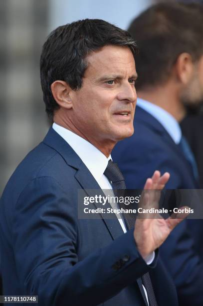 Former French Prime Minister Manuel Valls arrives to attend a church service for former French President Jacques Chirac at Eglise Saint-Sulpice on...