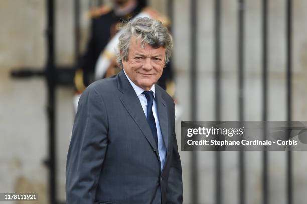 Jean-Louis Borloo arrives to attend a church service for former French President Jacques Chirac at Eglise Saint-Sulpice on September 30, 2019 in...