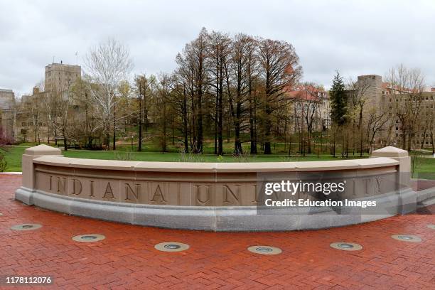 Entrance sign into campus at Indiana University in Bloomington Indiana.