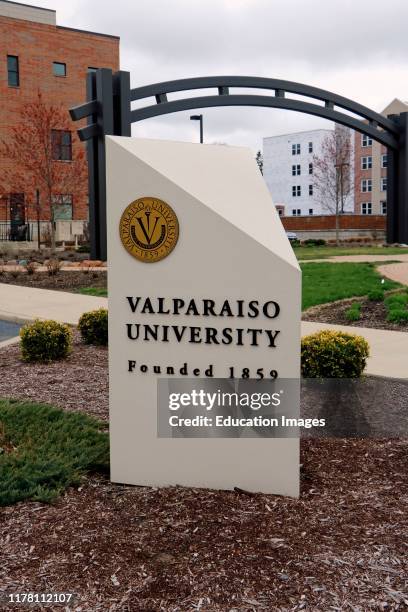 Valparaiso University entrance sign in Valparaiso Indiana.