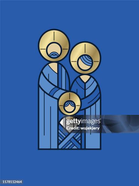 abstract holy family christmas card - jesus stained glass stock illustrations