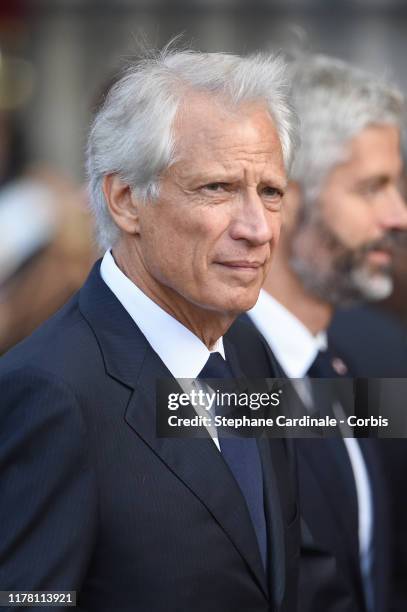 Former French Prime Minister Dominique de Villepin arrives to attend a church service for former French President Jacques Chirac at Eglise...