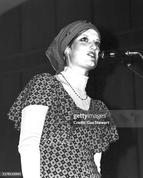 Linda Thompson performs on stage as part of Richard and Linda Thompson at Imperial College London, 7th March 1973.
