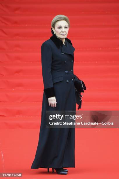 Iran's Former Queen Farah Diba Pahlavi arrives to attend a church service for former French President Jacques Chirac at Eglise Saint-Sulpice on...