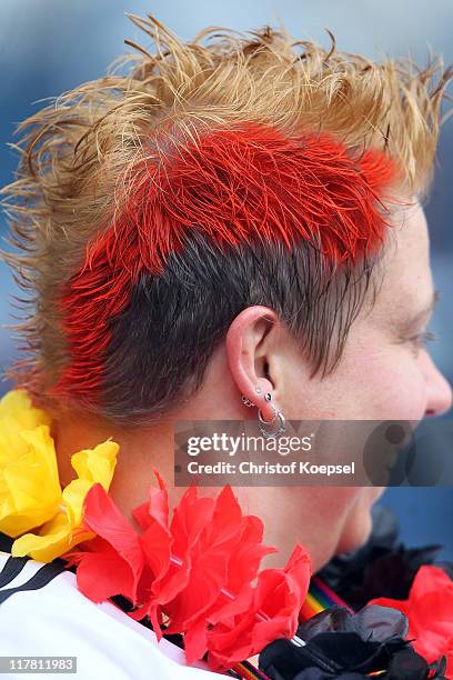 Fan of Germany poses prior to the FIFA Women's World Cup 2011 Group A match between Germany and Nigeria at FIFA World Cup stadium Frankfurt on June...