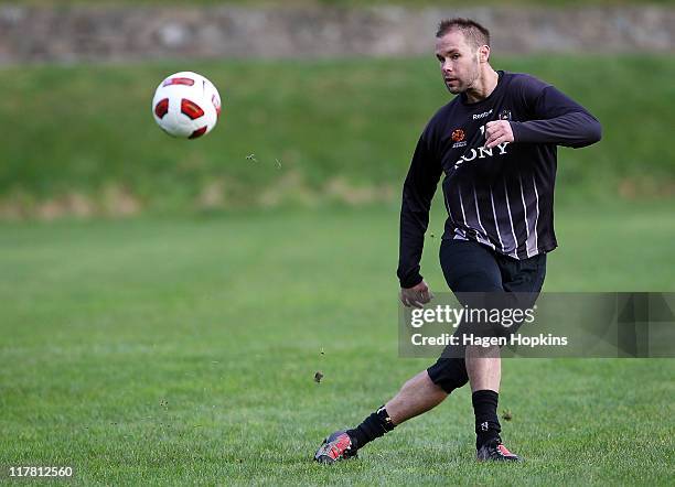 Mark Paston passes during a Wellington Phoenix training session at Newton Park on July 1, 2011 in Wellington, New Zealand.
