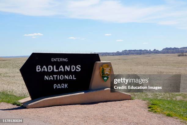 Entry sign into Badlands National Park in South Dakota.