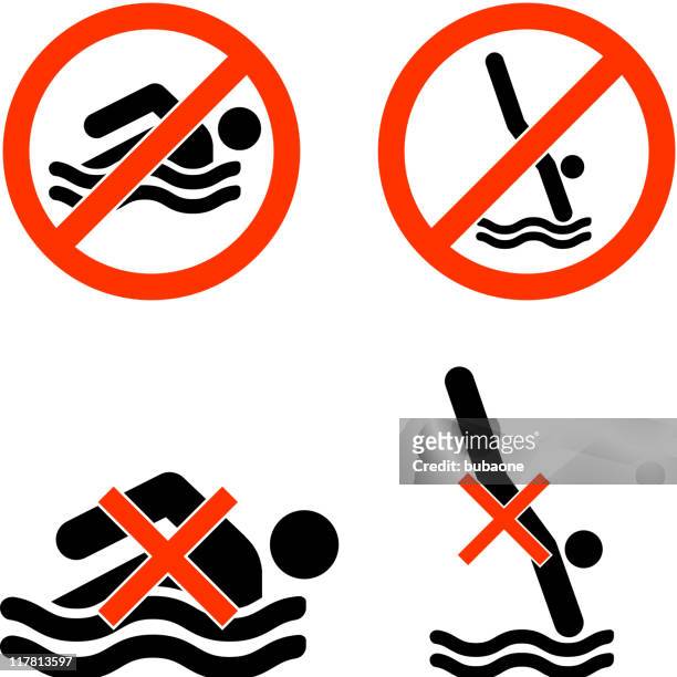 illustrations, cliparts, dessins animés et icônes de pas de natation plongée noir et blanc libres de droits pour icon set vector - interdiction