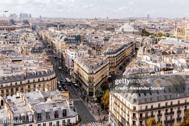 street and rooftops in paris, aerial view, france - street corner stock pictures, royalty-free photos & images