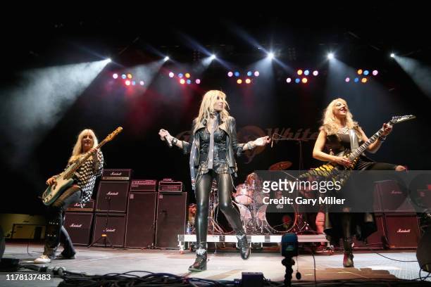 Share Ross, Lorraine Lewis and Britt Lightning of Vixen perform in concert opening for Queensryche at HEB Center on September 28, 2019 in Cedar Park,...