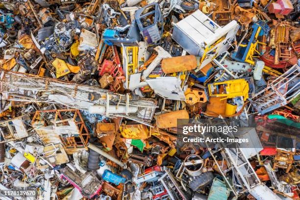 aerial of junkyard, scrap metal. - spare parts stock pictures, royalty-free photos & images