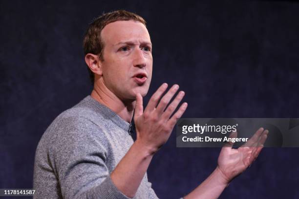 Facebook CEO Mark Zuckerberg speaks about the new Facebook News feature at the Paley Center For Media on October 25, 2019 in New York City. Facebook...