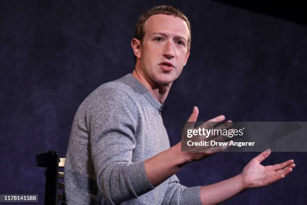 Facebook CEO Mark Zuckerberg speaks about the new Facebook News feature at the Paley Center For Media on October 25, 2019 in New York City. Facebook...