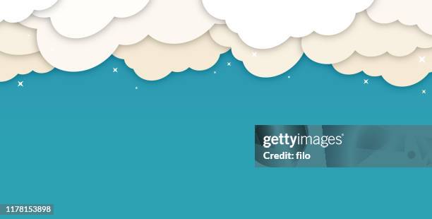 ilustraciones, imágenes clip art, dibujos animados e iconos de stock de fondo de clouds cloudscape - papercutting