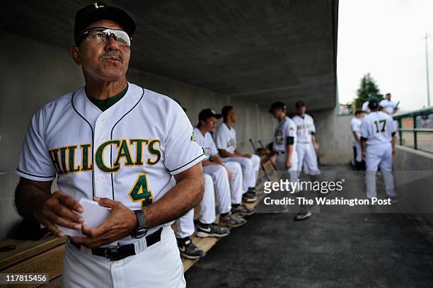 Luis Salazar, Manager of the Lynchburg Hillcats just before an evening game against the Wilmington Blue Rocks in Lynchburg, VA on June 15, 2011. On...