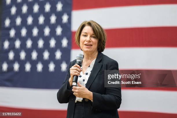 Democratic presidential candidate Sen. Amy Klobuchar speaks during a town hall at Nashua Community College on October 25, 2019 in Nashua, New...
