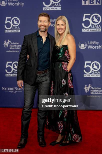 Josh Turner and Jennifer Turner on the red carpet for the 50th Annual GMA Dove Awards at Allen Arena, Lipscomb University on October 15, 2019 in...