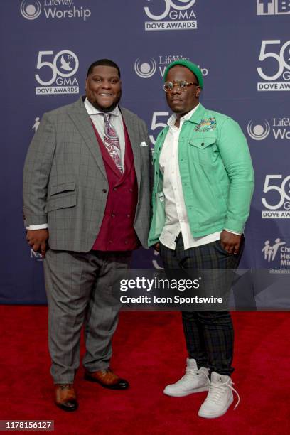 Desmond Davis and Marshon Lewis on the red carpet for the 50th Annual GMA Dove Awards at Allen Arena, Lipscomb University on October 15, 2019 in...