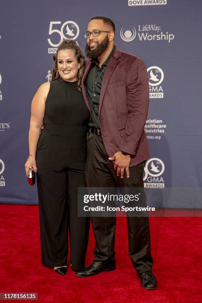Brendon Coe and Sarah Coe on the red carpet for the 50th Annual GMA Dove Awards at Allen Arena, Lipscomb University on October 15, 2019 in Nashville,...