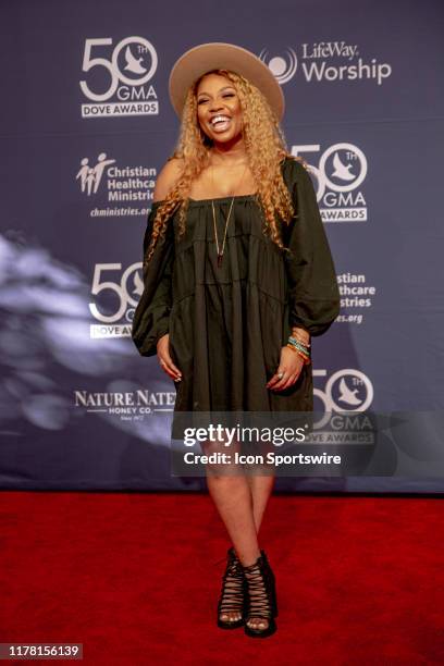 Casey J on the red carpet for the 50th Annual GMA Dove Awards at Allen Arena, Lipscomb University on October 15, 2019 in Nashville, Tennessee.