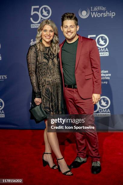 Austin French and guest on the red carpet for the 50th Annual GMA Dove Awards at Allen Arena, Lipscomb University on October 15, 2019 in Nashville,...
