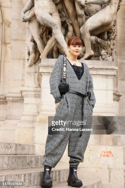 Emma wearing Stella McCartney jumpsuit outside Stella McCartney during Paris Fashion Week Womenswear Spring Summer 2020 on September 30, 2019 in...
