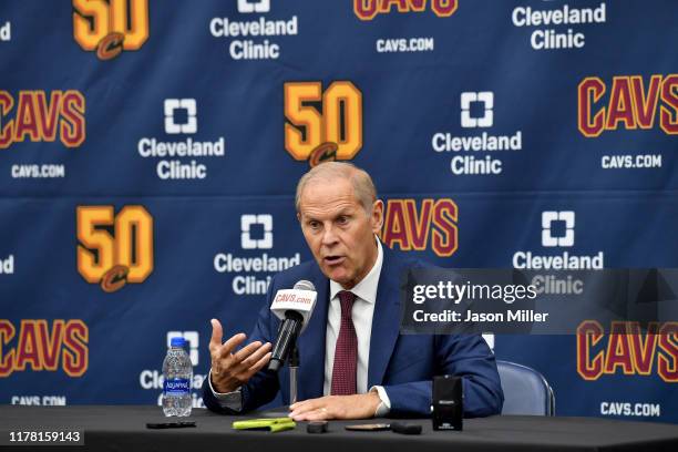 Head coach John Beilein of the Cleveland Cavaliers during Cleveland Cavaliers Media Day at Cleveland Clinic Courts on September 30, 2019 in...