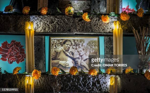 Picture of Mexican muralist Diego Rivera and painter Frida Kahlo is seen in an offering made as part of a collaboration between French designer Jean...