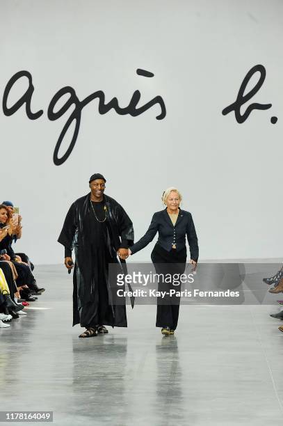 Oxmo Puccino and Designer Agnes B walk the runway during the Agnes B. Womenswear Spring/Summer 2020 show as part of Paris Fashion Week on September...
