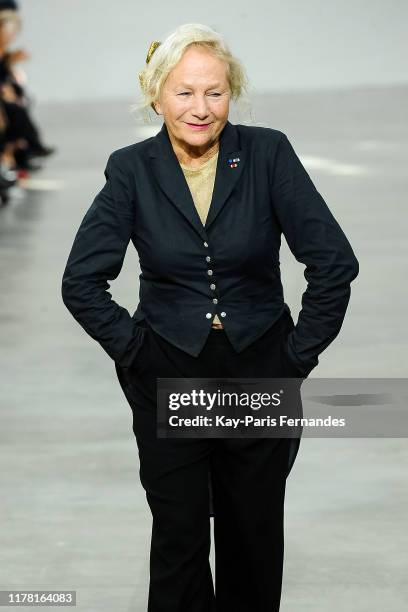 Designer Agnes B walks the runway during the Agnes B. Womenswear Spring/Summer 2020 show as part of Paris Fashion Week on September 30, 2019 in...