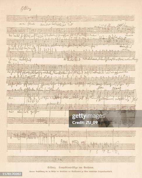 illustrazioni stock, clip art, cartoni animati e icone di tendenza di erlkönig, sketch di composizione di ludwig van beethoven, facsimile, pubblicato nel 1885 - ludwig van beethoven