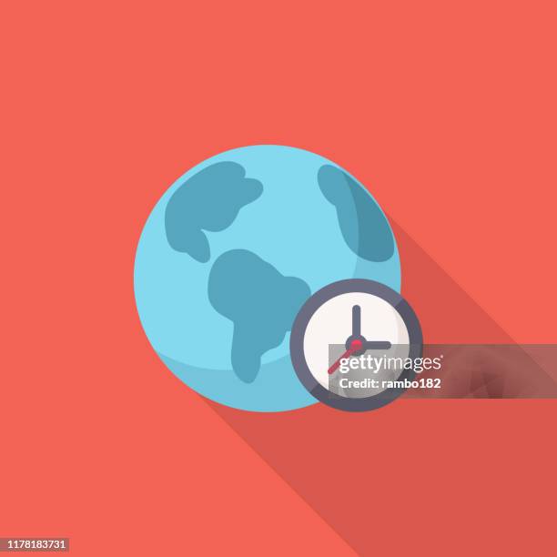globe with clock flat icon. pixel perfect. for mobile and web. - world clock stock illustrations