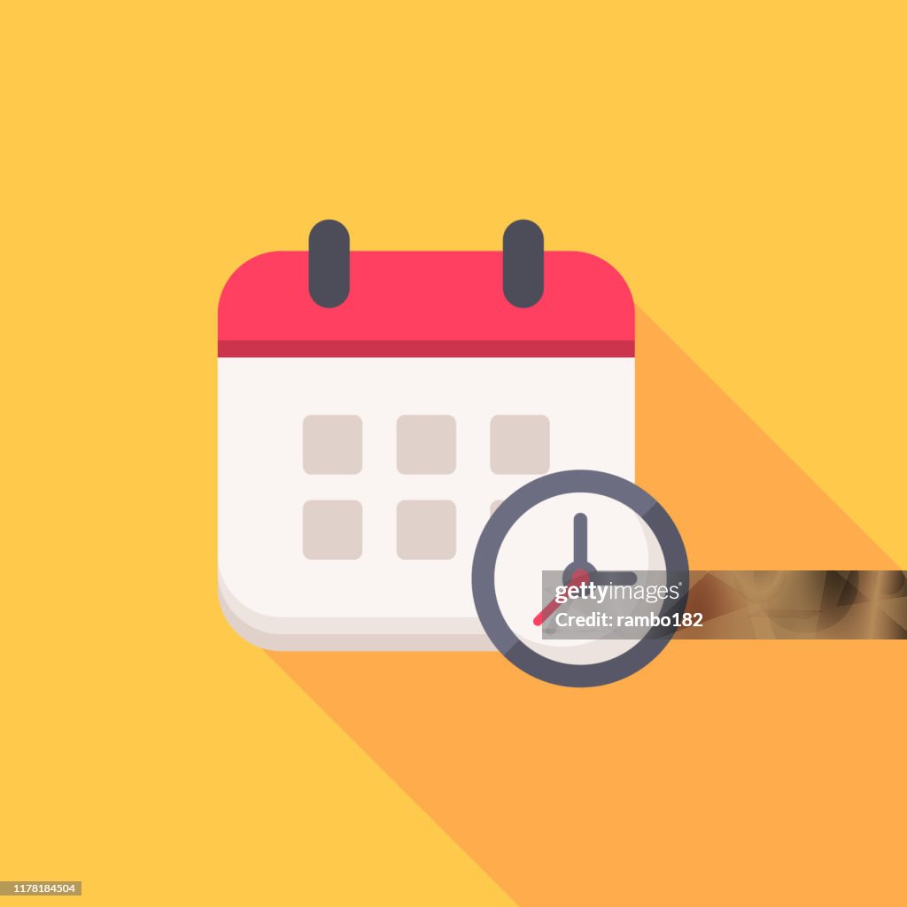 Calendar with Clock Flat Icon. Pixel Perfect. For Mobile and Web.