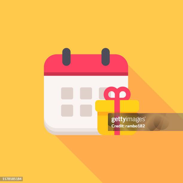 calendar with gift flat icon. pixel perfect. for mobile and web. - holiday gift exchange stock illustrations