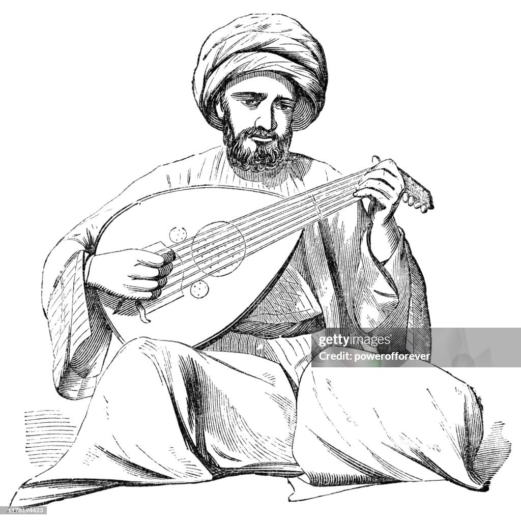 Musician Playing a Oud String Instrument in Israel - Ottoman Empire 19th Century