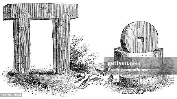 ancient roman olive presses in lebanon - 2nd century bce - 2nd century bc stock illustrations