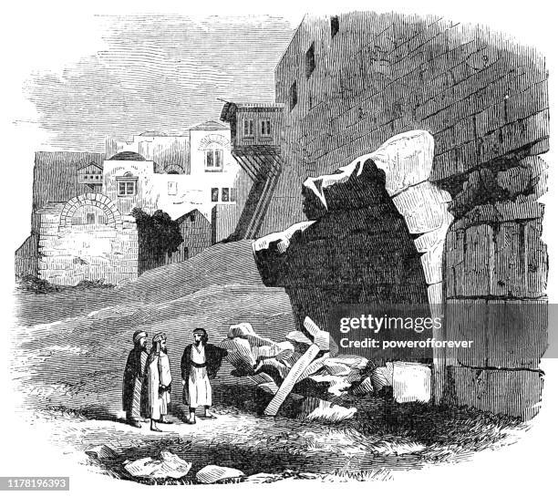 robinson’s arch in jerusalem, israel - ottoman empire 19th century - walls of jerusalem national park stock illustrations