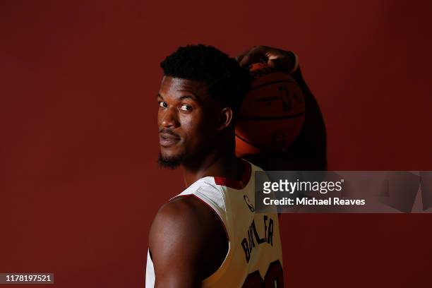 Jimmy Butler of the Miami Heat poses for a portrait during media day at American Airlines Arena on September 30, 2019 in Miami, Florida. NOTE TO...