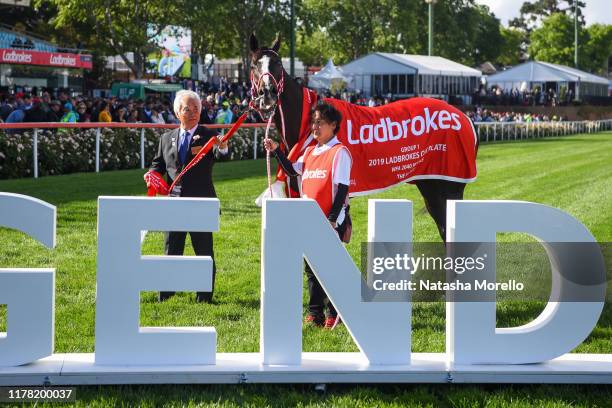 Lys Gracieux after winning the Ladbrokes Cox Plate at Moonee Valley Racecourse on October 26, 2019 in Moonee Ponds, Australia.