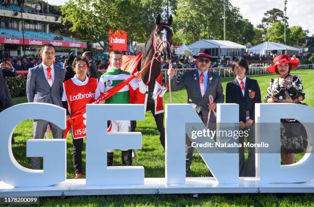 Connections of Lys Gracieux after winning the Ladbrokes Cox Plate at Moonee Valley Racecourse on October 26, 2019 in Moonee Ponds, Australia.