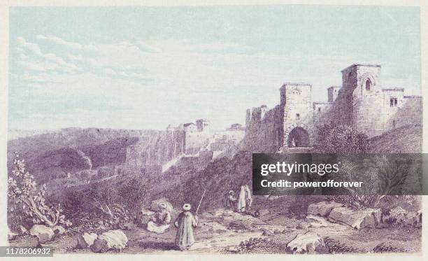 bethlehem in the west bank, palestine - ottoman empire 19th century - footstool stock illustrations