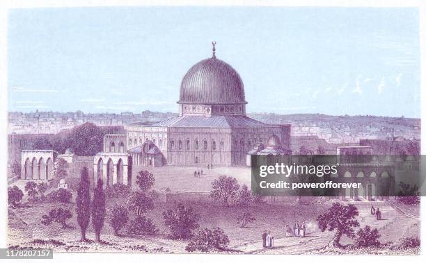 the dome of the rock in jerusalem, israel - ottoman empire 19th century - footstool stock illustrations